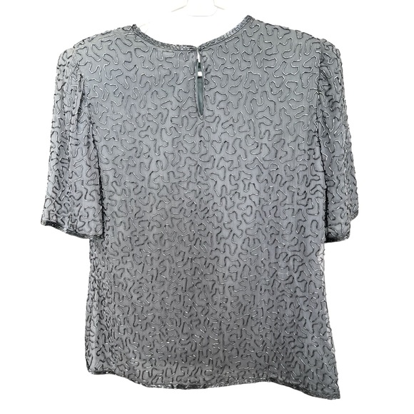 Laurence Kazar Swirl-Textured Short-Sleeve Blouse Womens Large 100% Pure‎ Silk - Picture 2 of 5